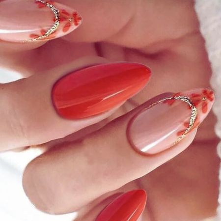 Floral-Glittered-Orange-Nails