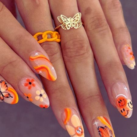 Orange-Nails-with-Cute-Designs